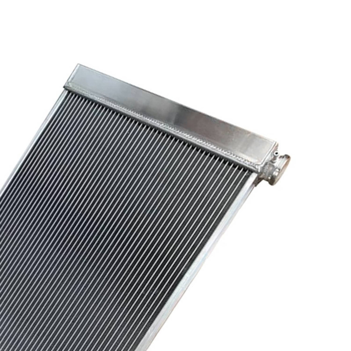 Aluminum radiator top edge with silver end tank and mounting hole