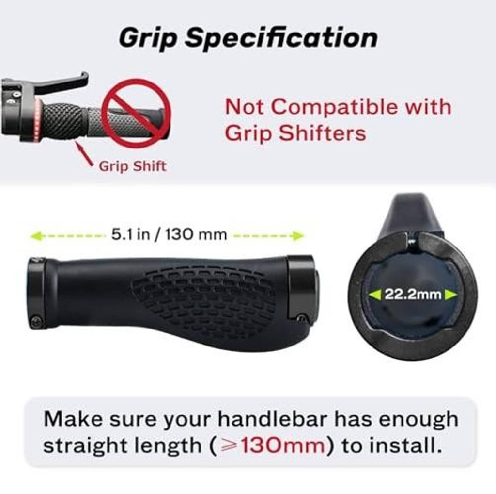 Black handlebar grip length specification with end-cap cutaway