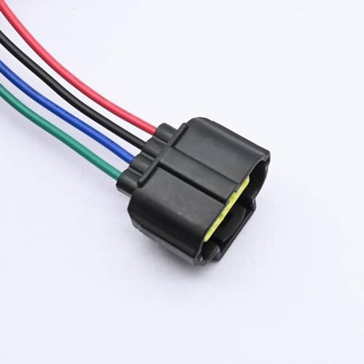 Inline black connector with red, blue, green, and black wire leads