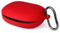 Red silicone earbud case with protective cover and metal carabiner loop