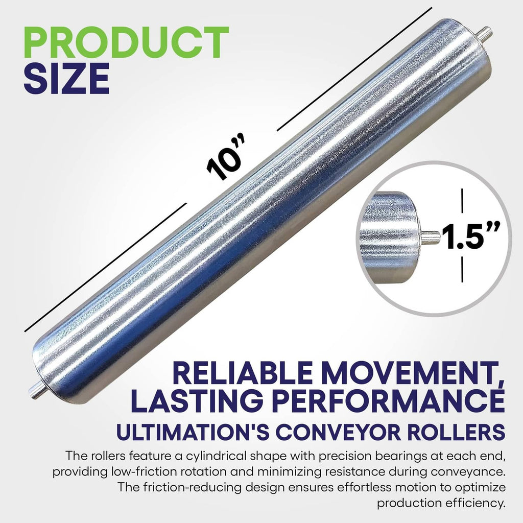 Galvanized steel conveyor roller, 1.5" diameter, 10" length, single replacement tube