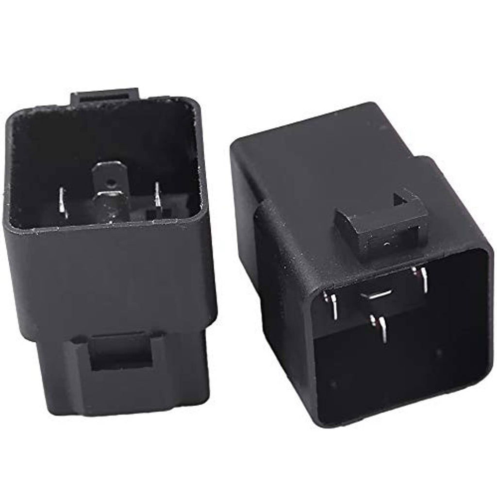 Compact black electrical relay module with two mounting tabs and connector terminals
