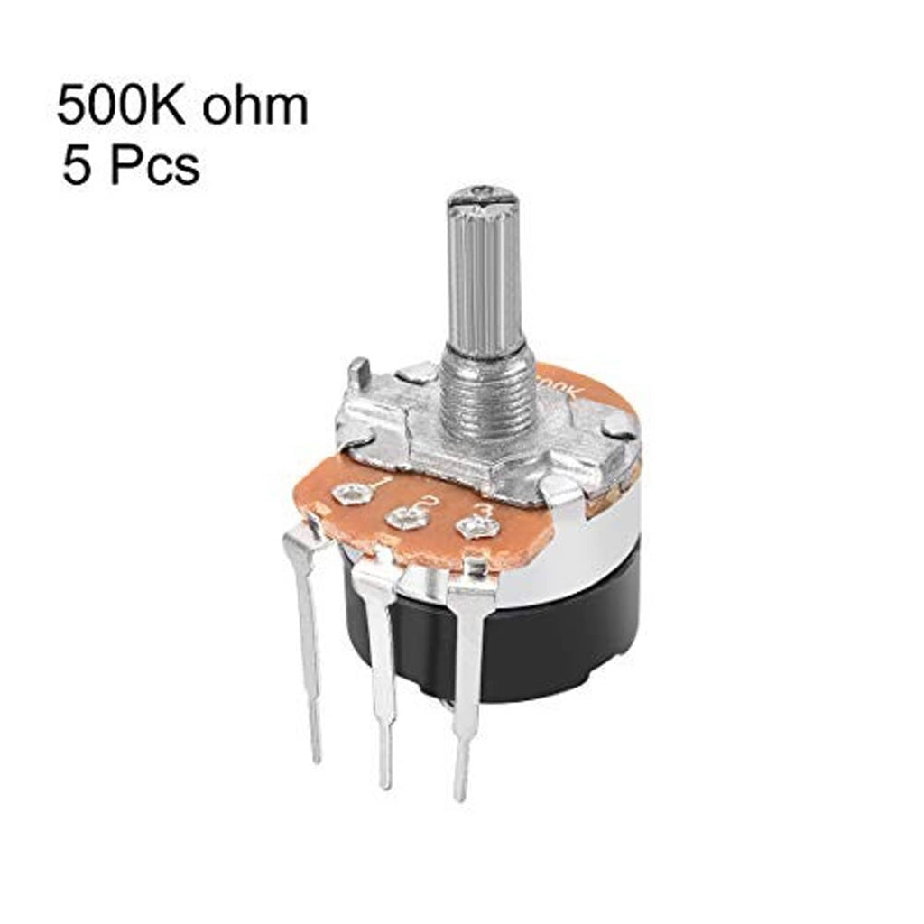 Rotary potentiometer with switch, orange top, metal shaft; 500K ohm, 5 pcs