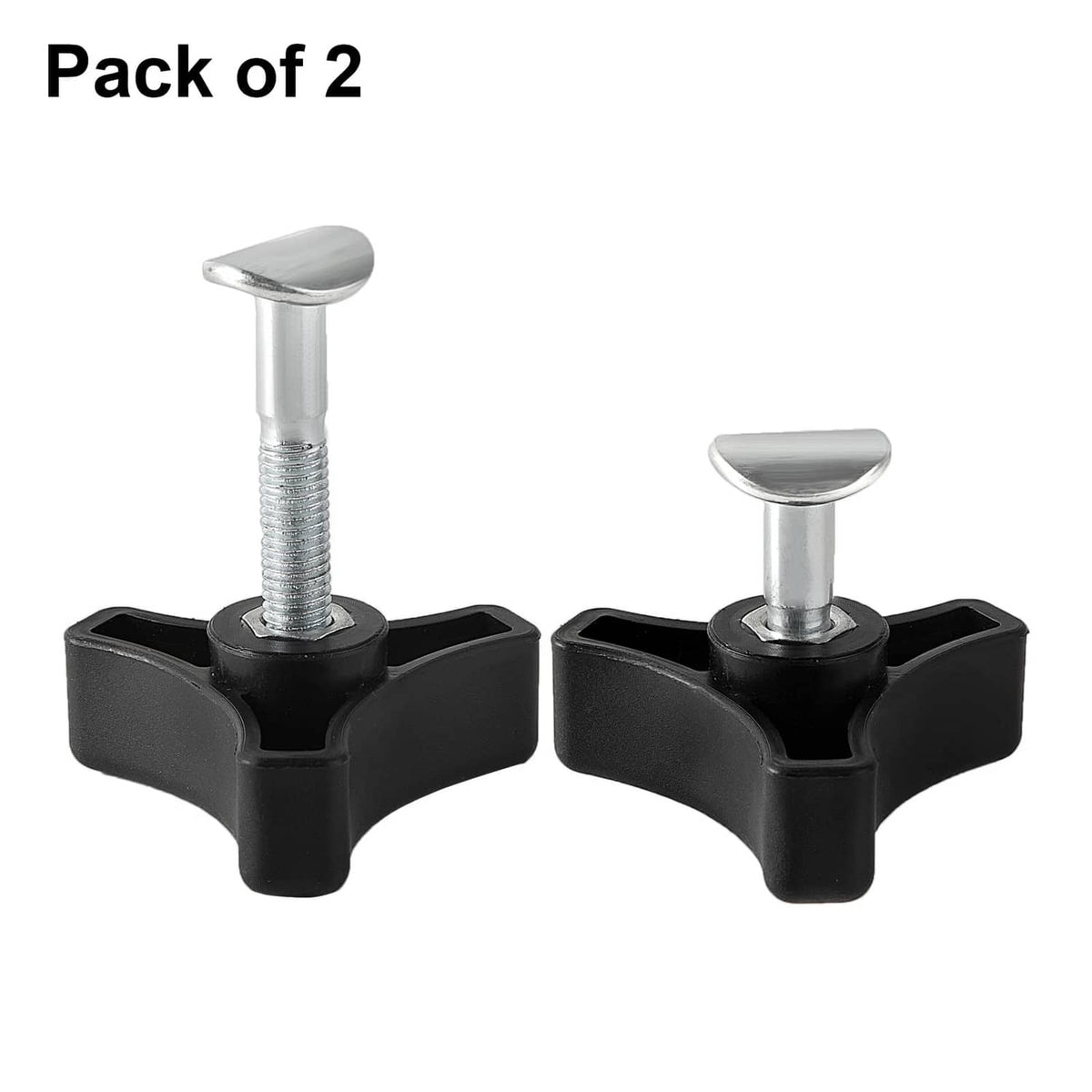 Pack of 2: black triangular handle knobs with silver bolts