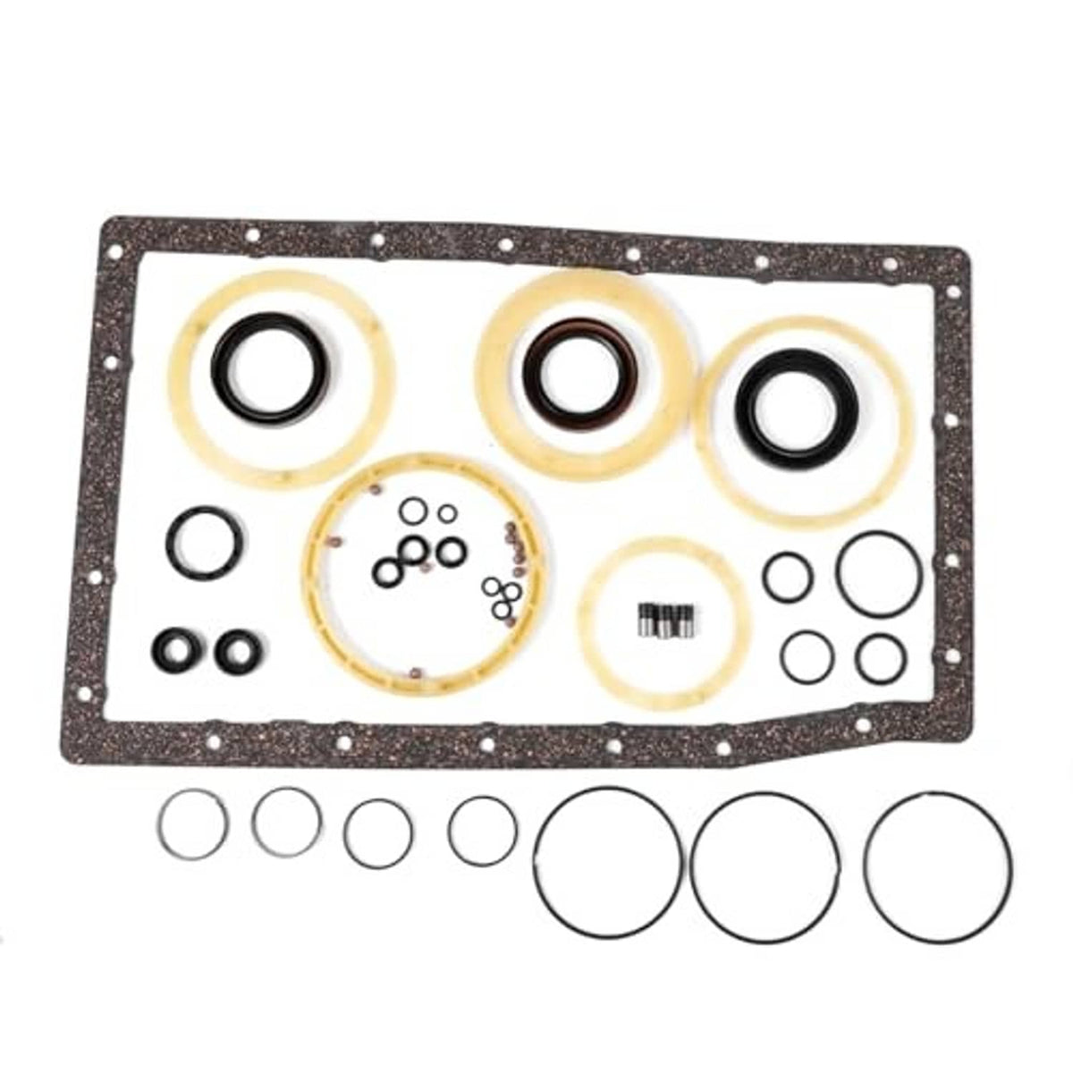 Transmission overhaul gasket plate with circular port seals and small O-rings
