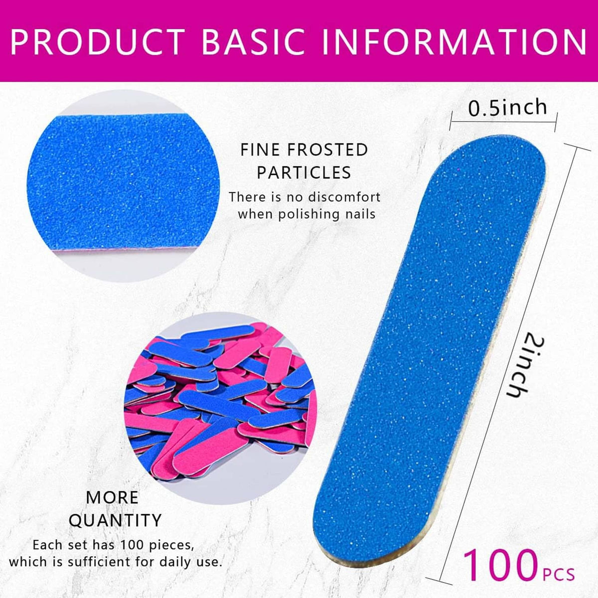 Blue disposable nail emery file, fine grit mini board with rounded end