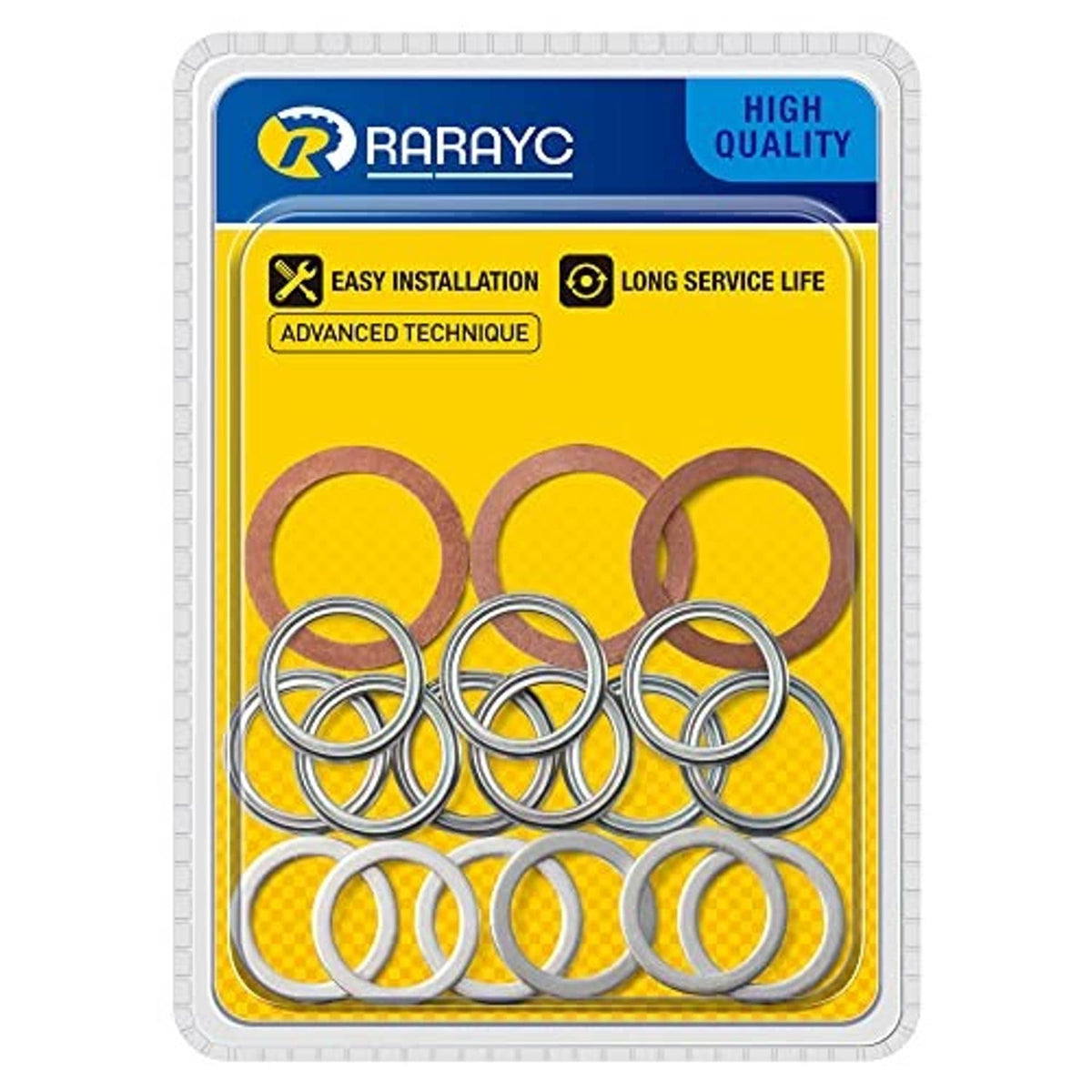 18-piece gasket kit blister with brown copper and silver steel crush washers