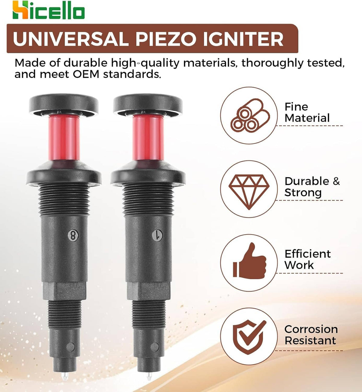 2-pack universal piezo igniters, black bodies with red insulators and threaded electrode tips