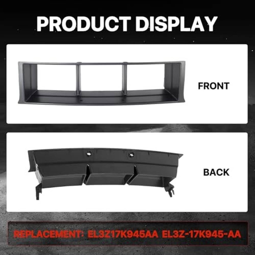 Black front grille trim panel front view and rear backing view