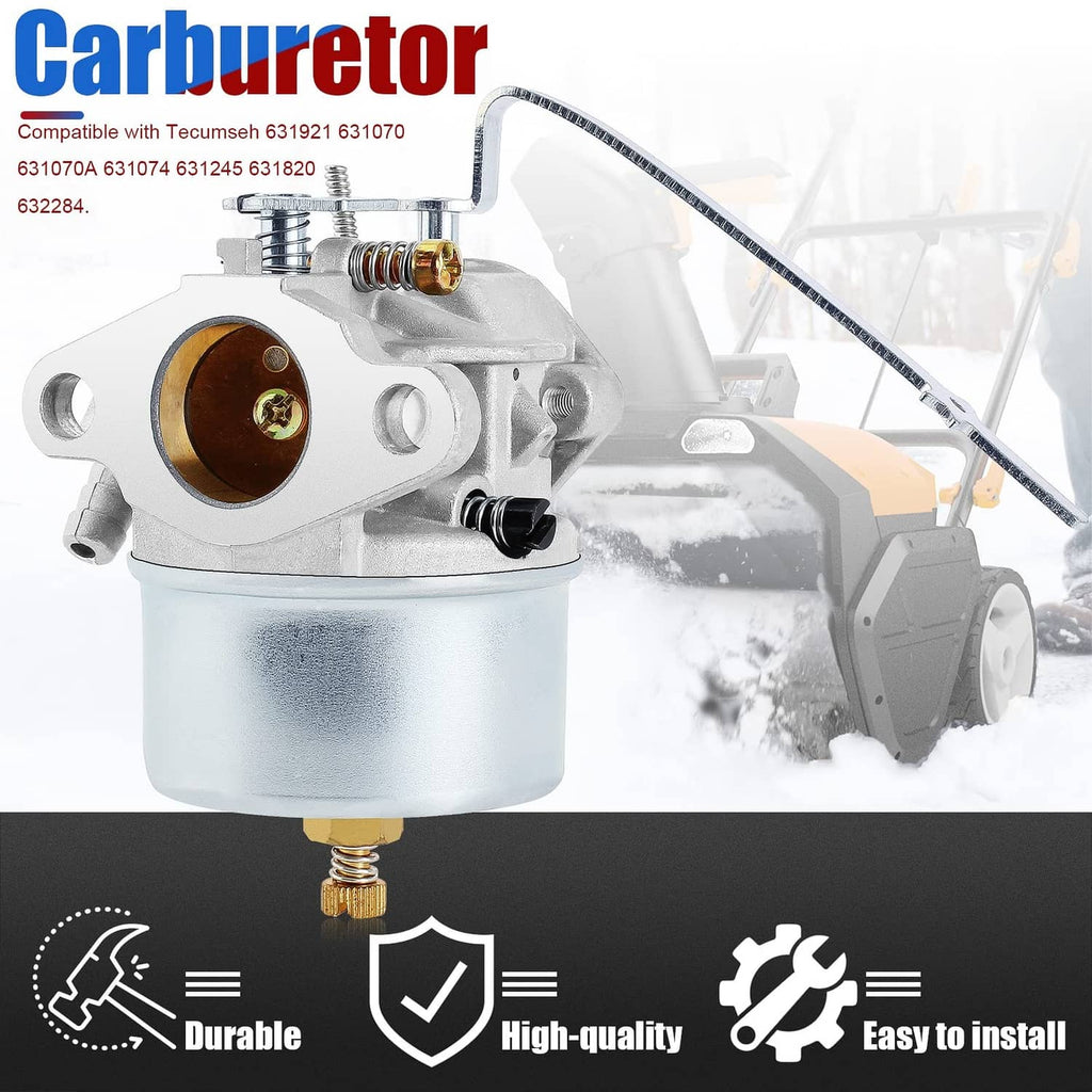 Carburetor assembly with silver body, brass fitting, and curved fuel inlet tube