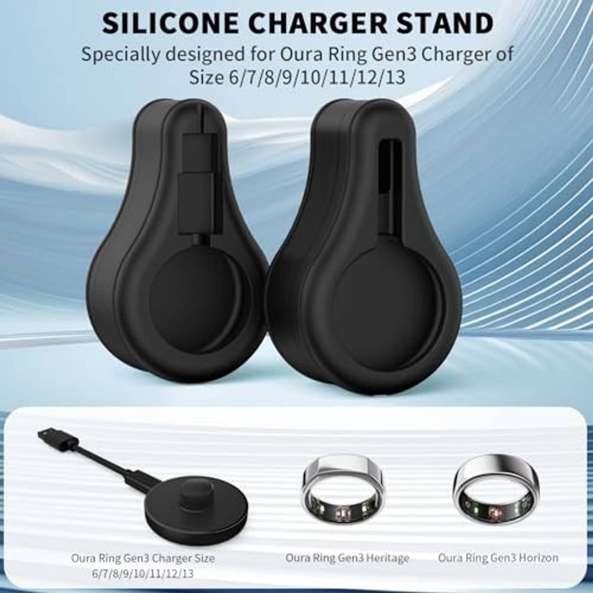 Pair of black silicone charger stand protectors with circular charging openings