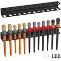Black car detailing brush wall-mount rack, 12 slots with assorted brush heads
