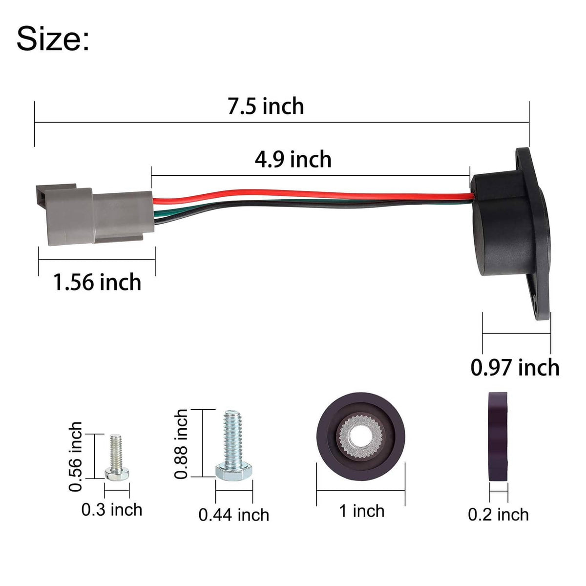 High-speed magnet sensor dimensions with included wire harness and mounting bracket