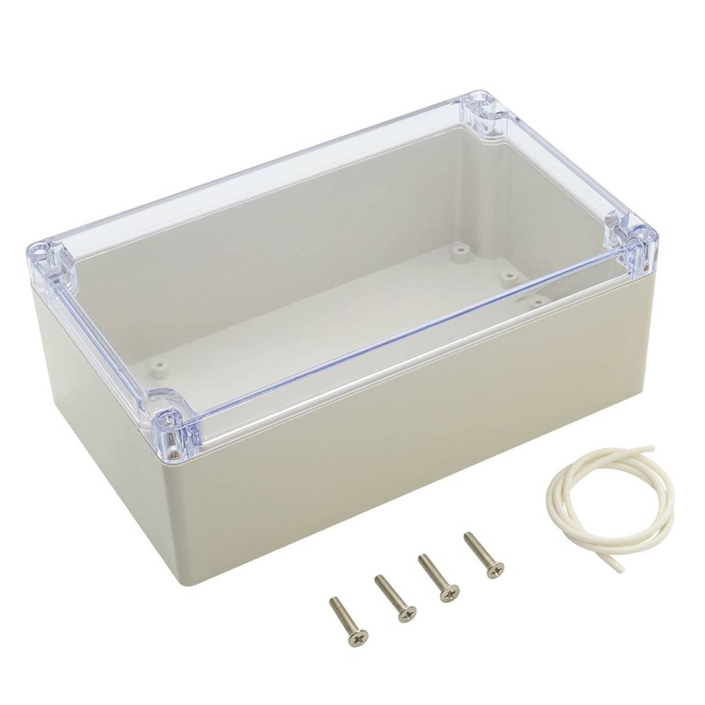 ABS electrical junction box with clear hinged cover, beige base, screws and gasket seal