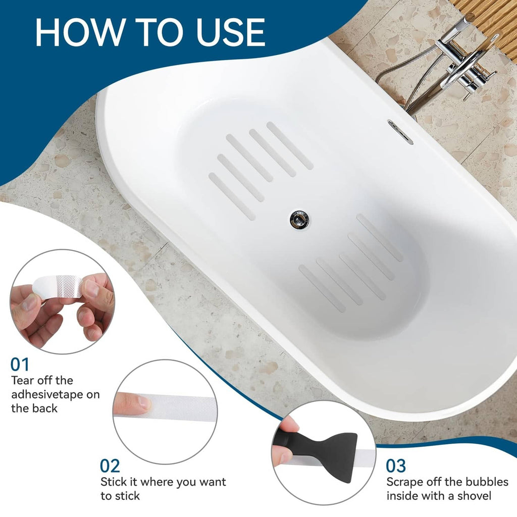 Transparent anti-slip shower strips with black applicator scraper