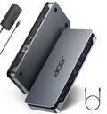 Acer USB-C laptop docking station in space gray with multiple display and USB ports