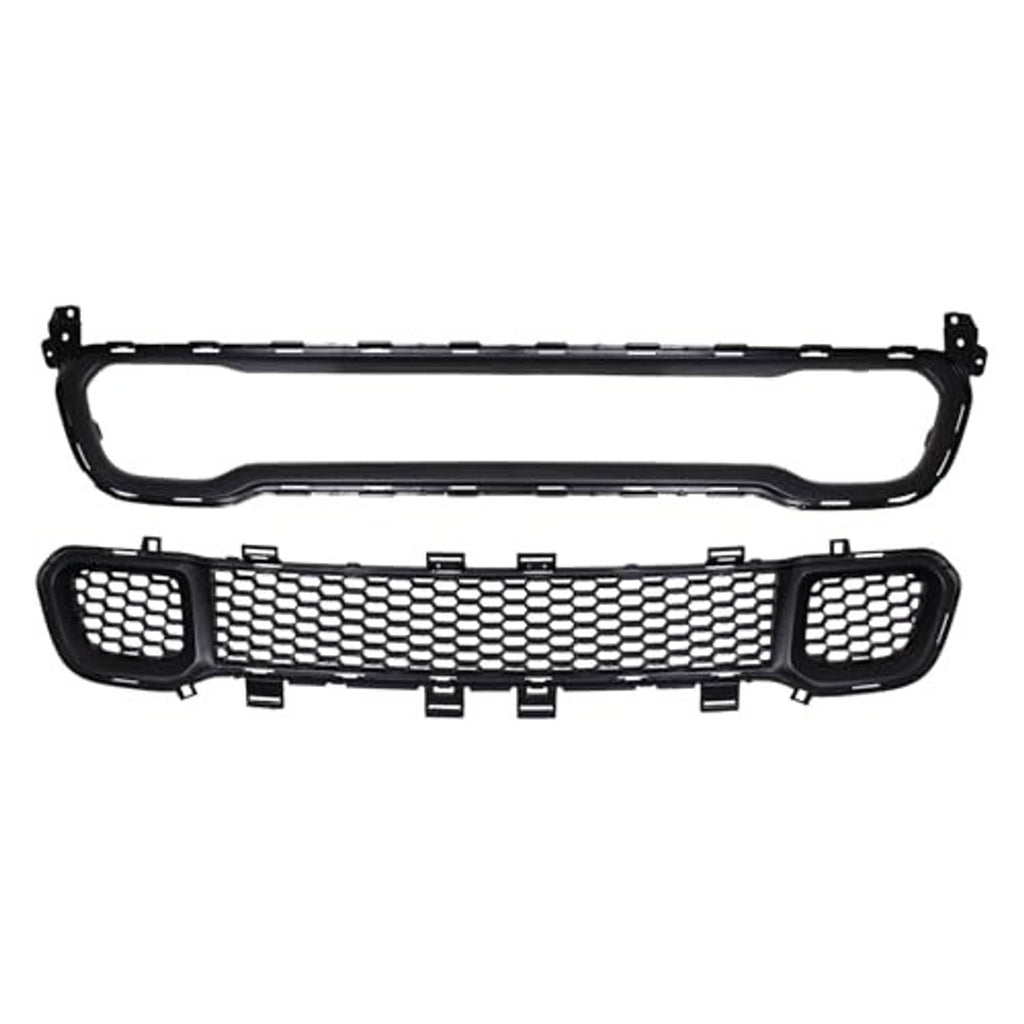 Black grille frame with honeycomb mesh center bar and two side mesh openings