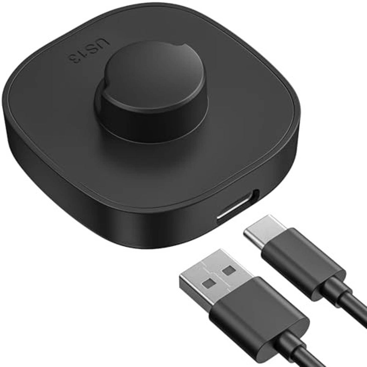 Black charging dock for Ring Gen3 with side USB port and round charging puck