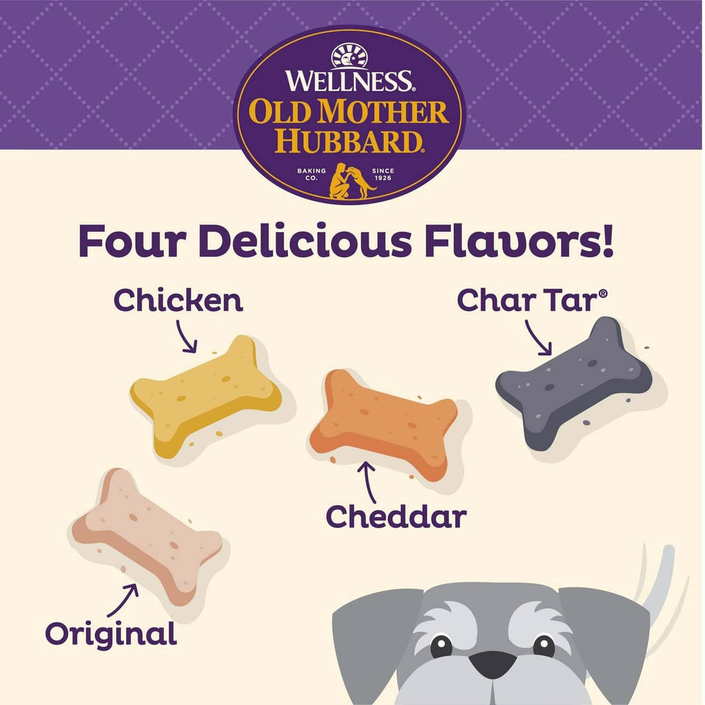 Old Mother Hubbard Original Mix dog treat flavors chart with chicken, cheddar, original icons