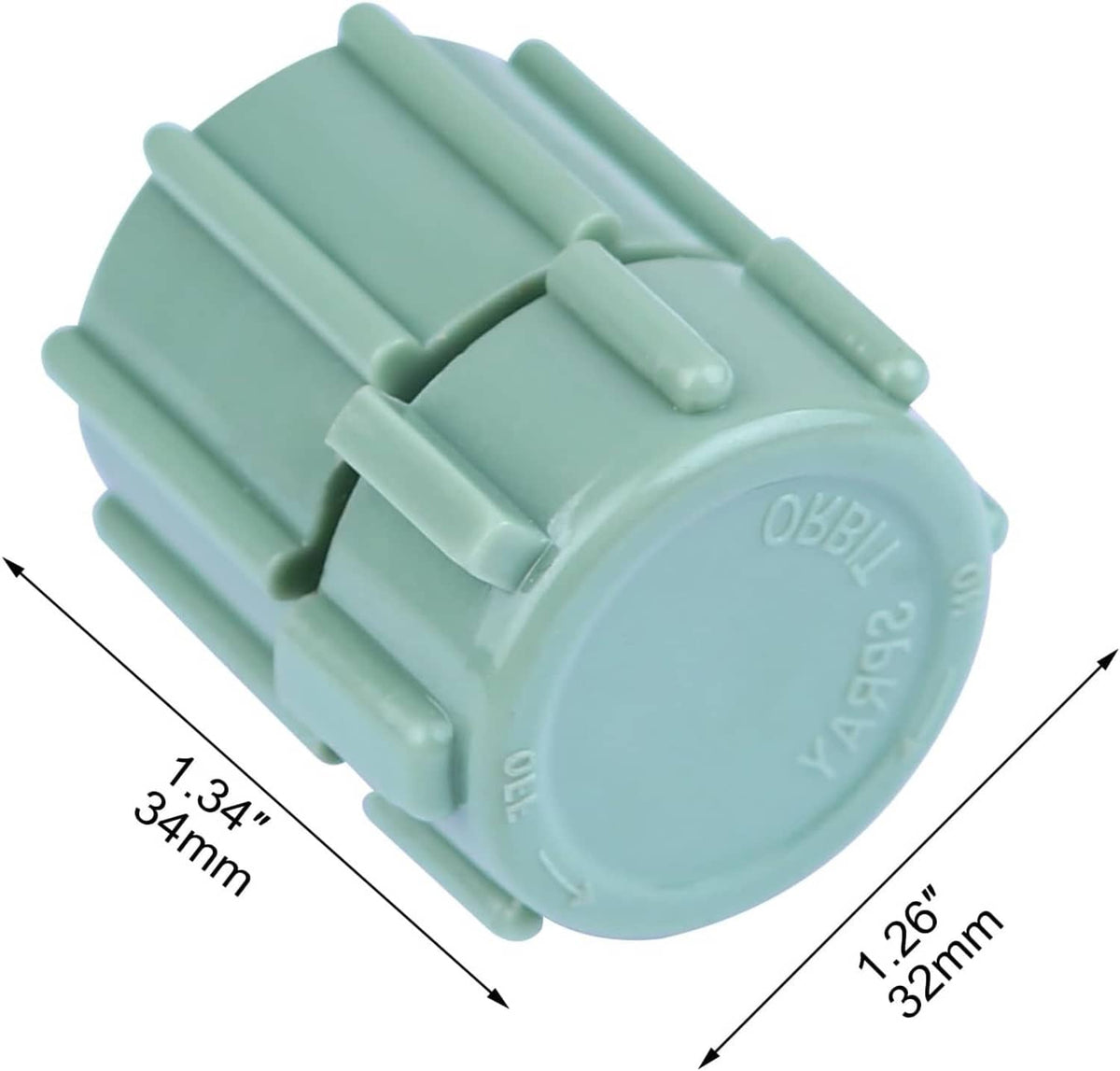 Mint green sprinkler bubbler head close-up with side tabs and rounded top profile