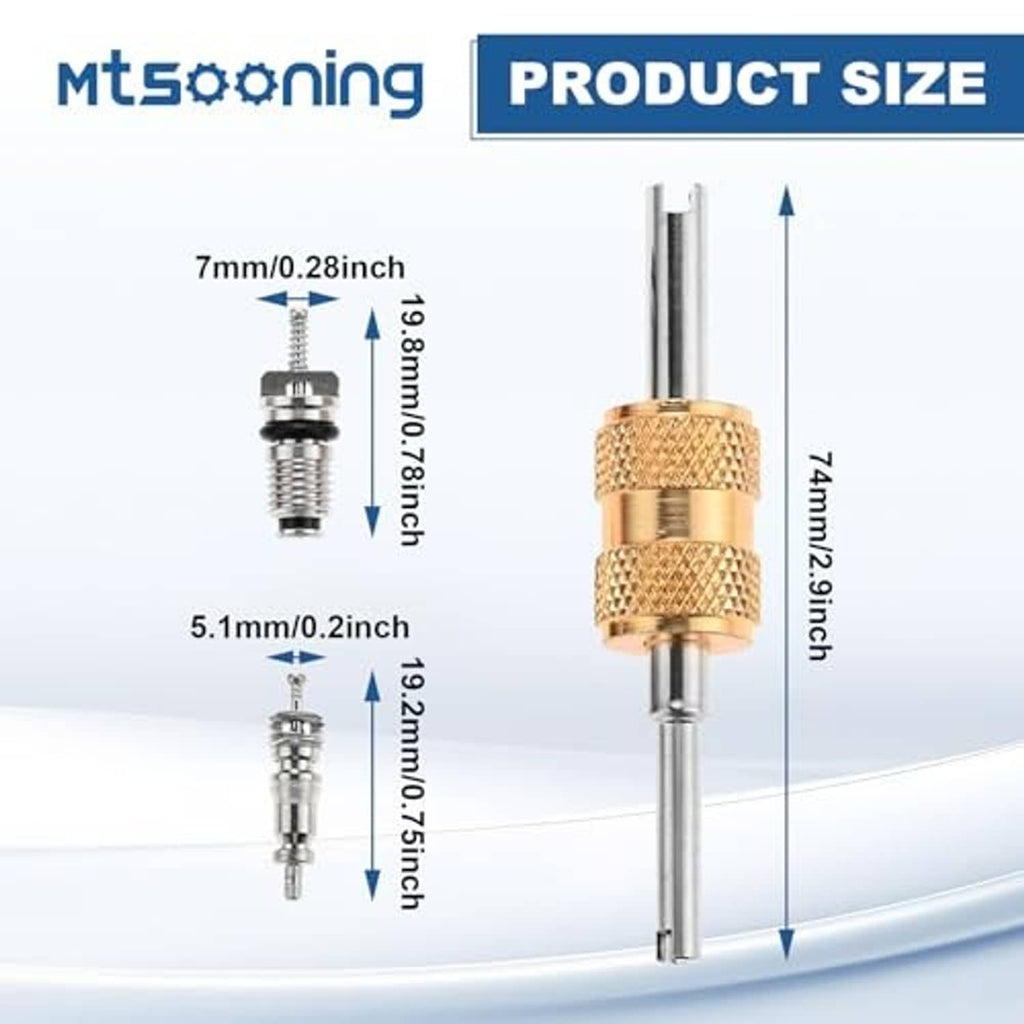 Brass-capped valve core removal tool with threaded tip for A/C valve cores