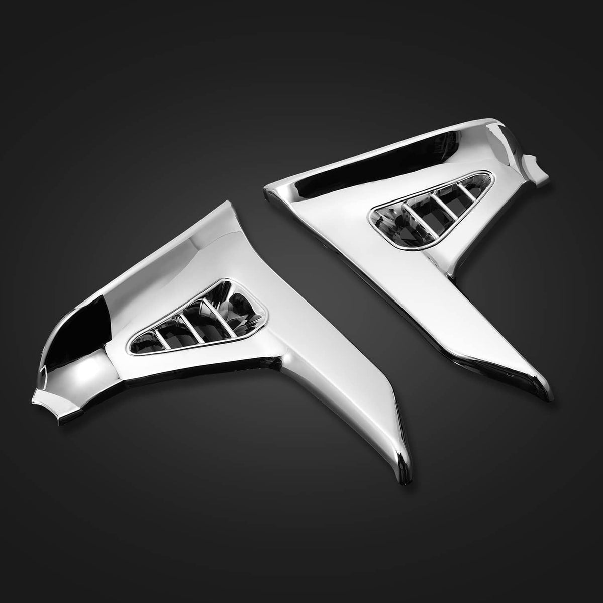 Modified triangle fairing covers, chrome/silver with vented inserts and curved edges