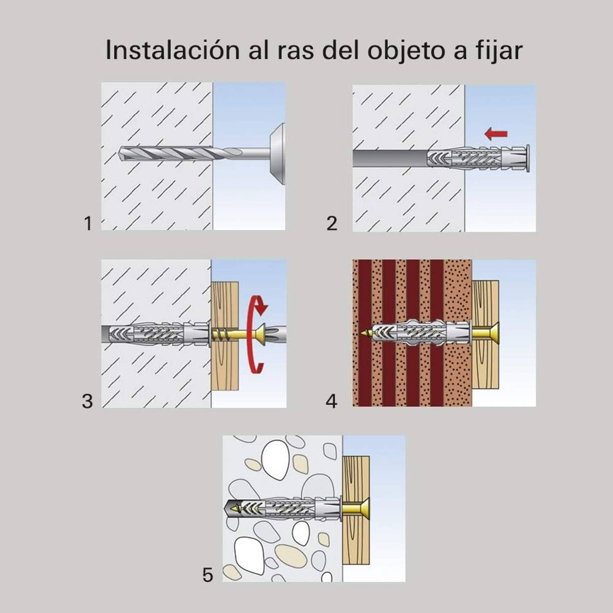Diagram showing fischer UX plug installation flush with the surface to fasten