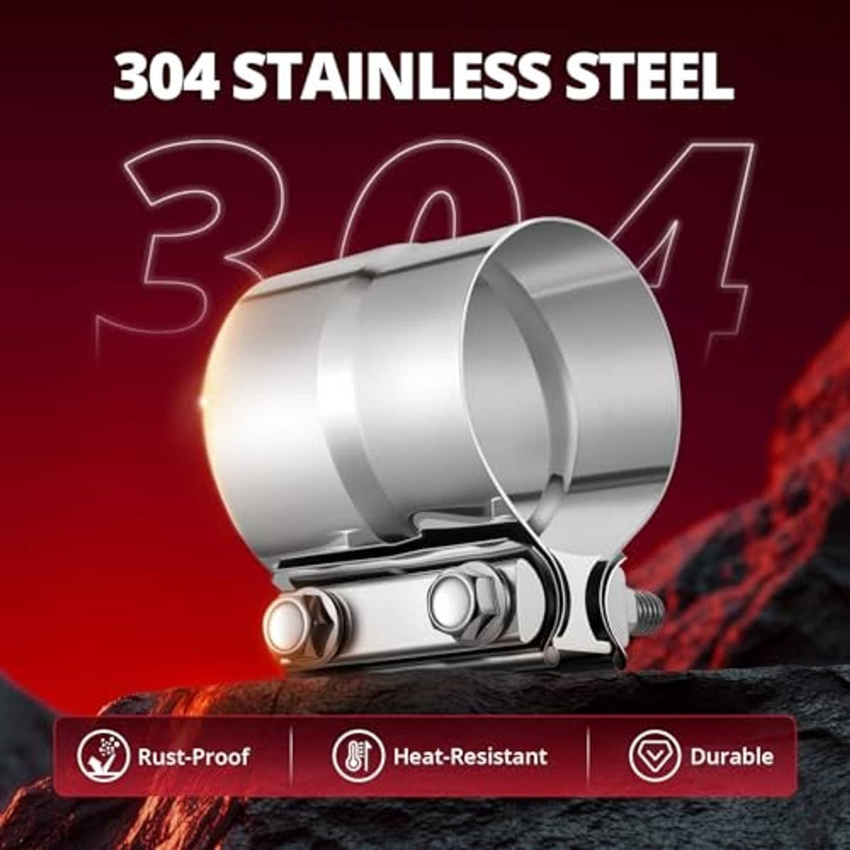 304 stainless steel exhaust clamp band with two-bolt mounting hardware