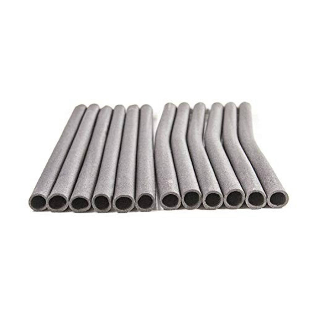 Grey foam enclosure tubes, set of 12, angled row of cylindrical sleeves