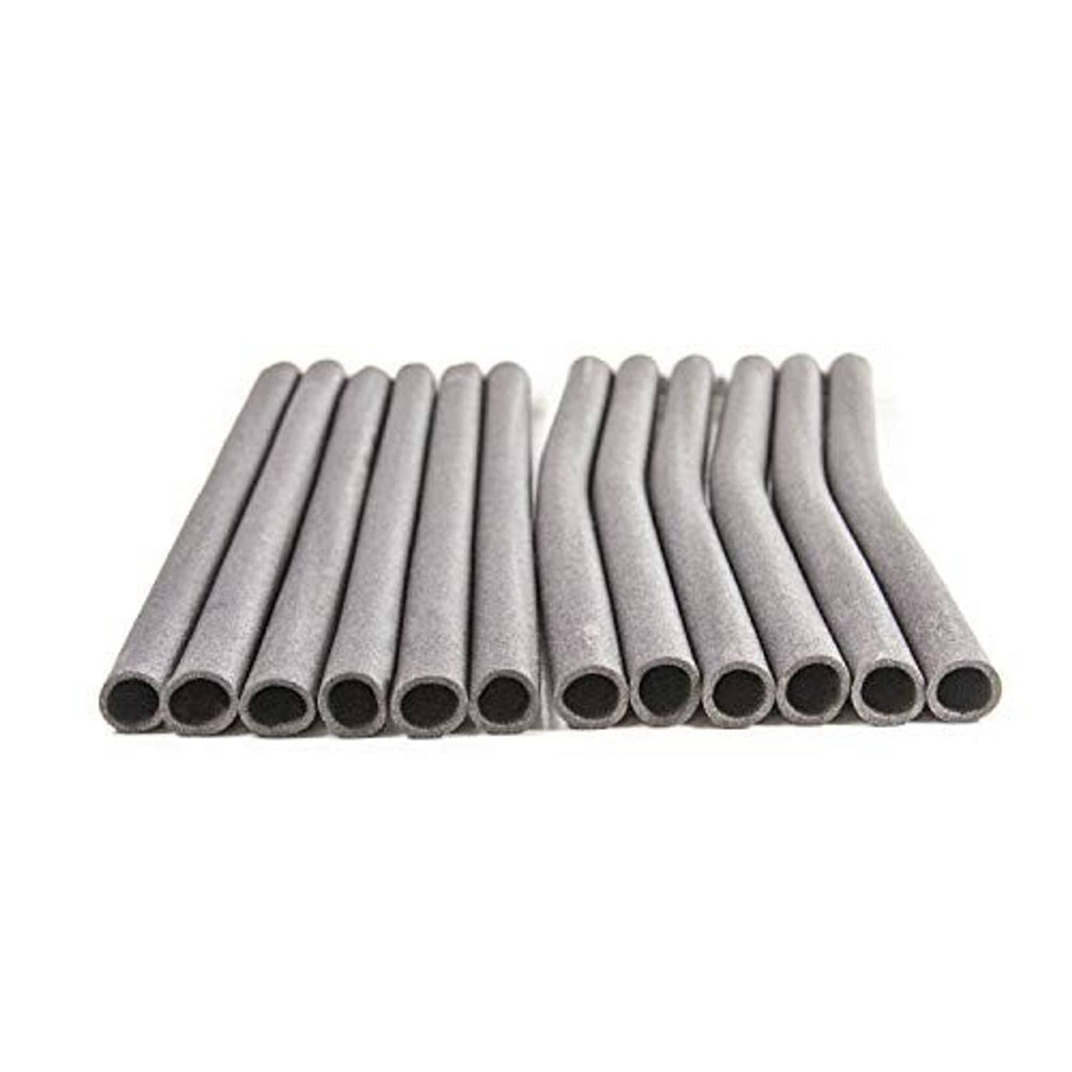 Grey foam enclosure tubes, set of 12, angled row of cylindrical sleeves