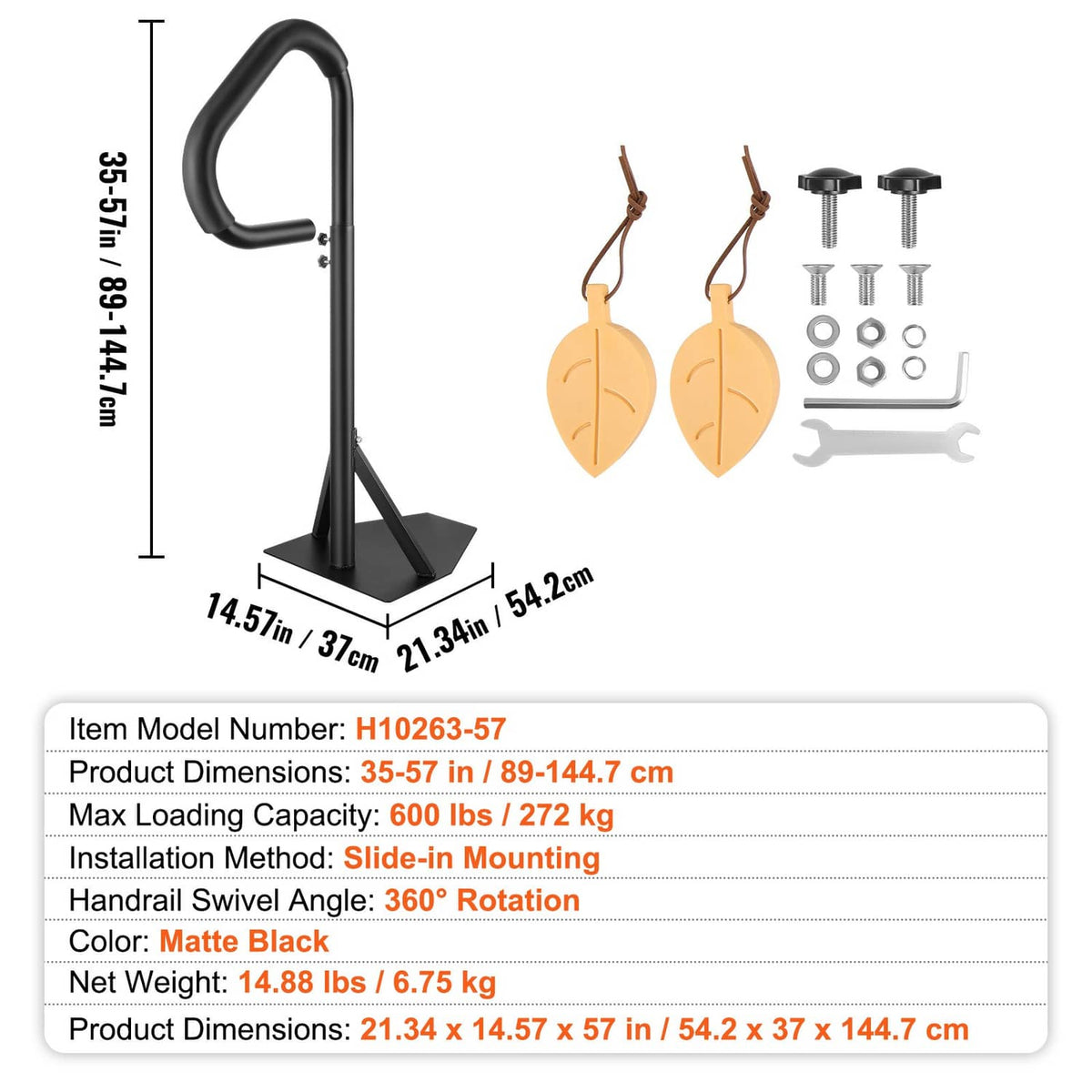 Black hot tub handrail kit with curved grip, base, and mounting hardware pieces