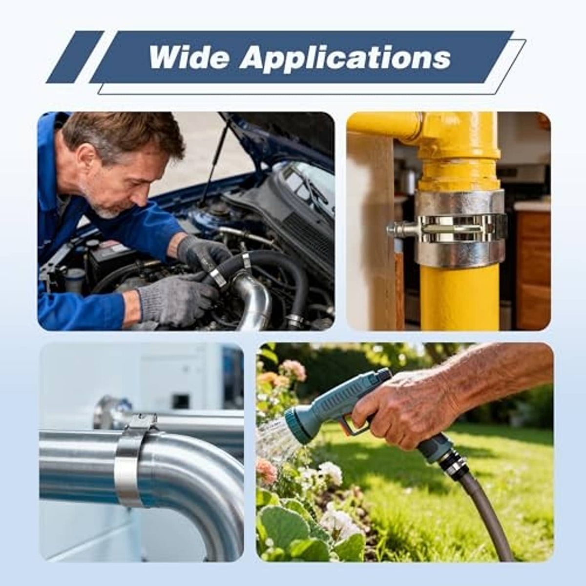 T-bolt hose clamps for securing hoses on vehicles and outdoor water fittings