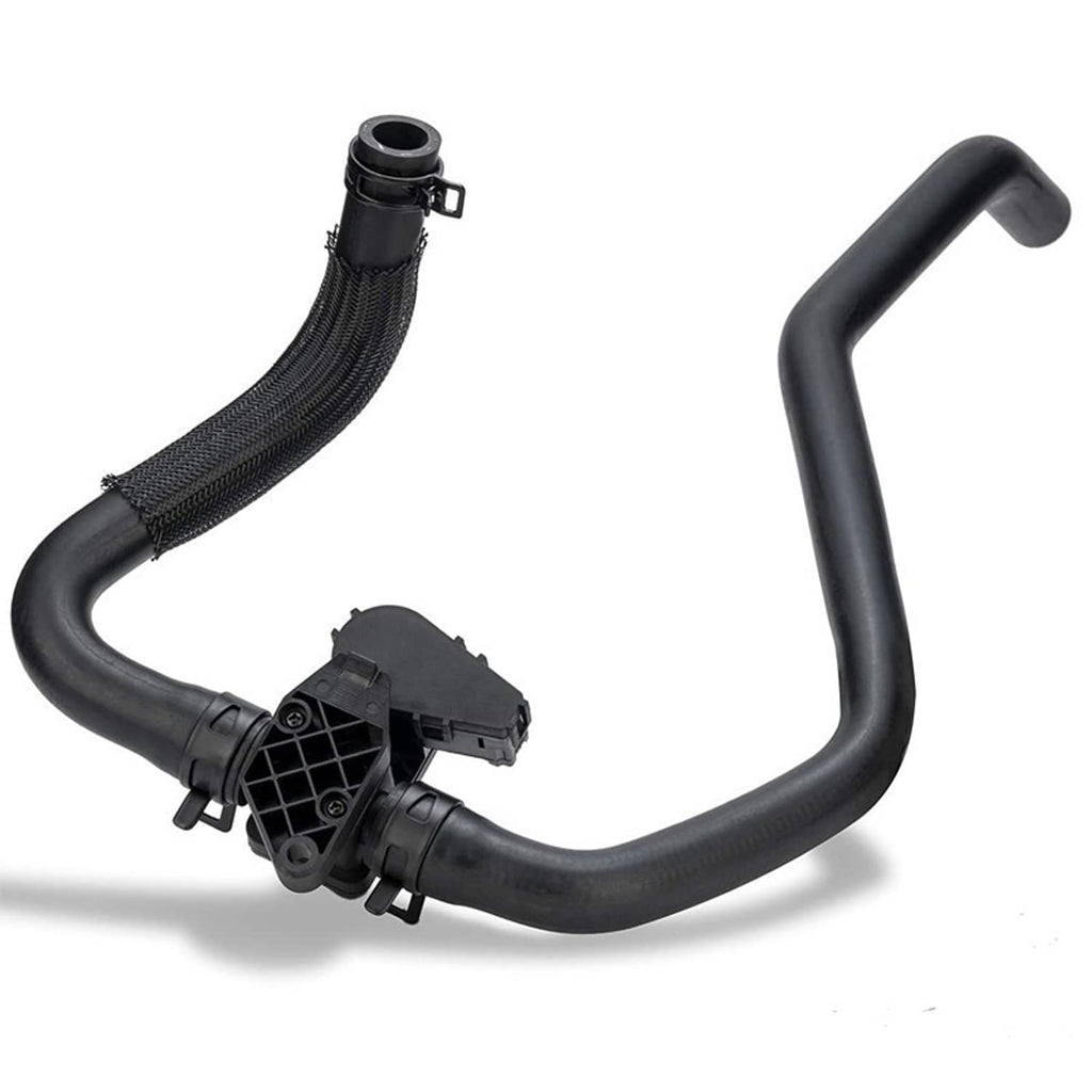 Black HVAC heater inlet hose with mesh sleeve and control valve module