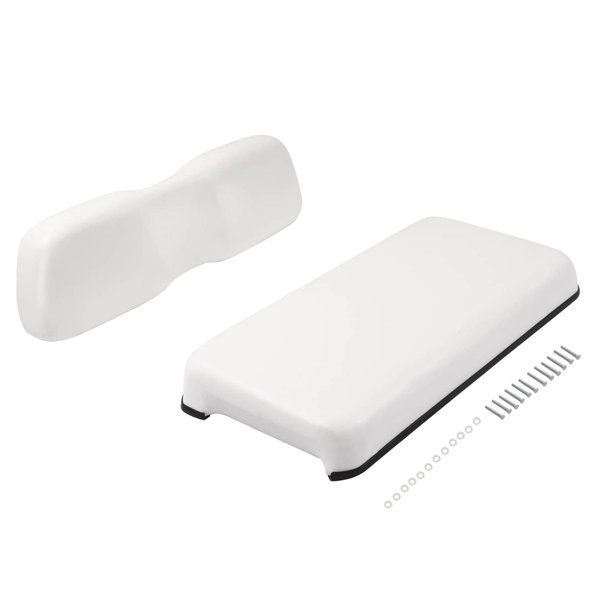 White seat bottom with black underside trim and matching backrest cushion