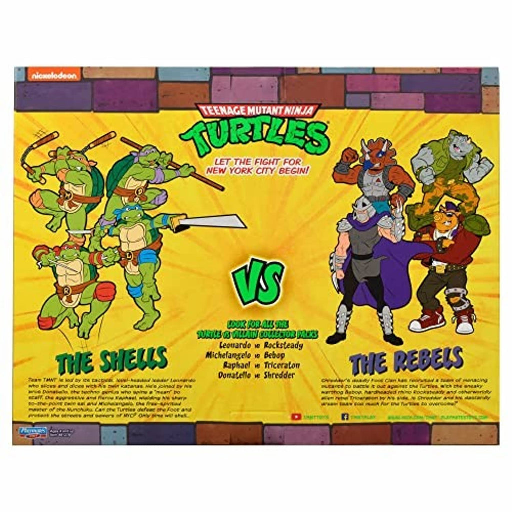 Teenage Mutant Ninja Turtles versus box back panel with character illustrations