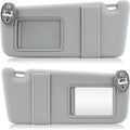 Gray sun visor pair with rectangular mirror window and center divider strap