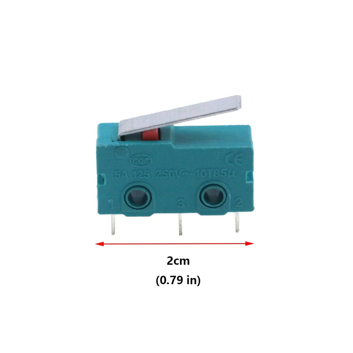 Teal micro limit switch with hinge lever, 2cm width (0.79 in)