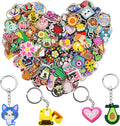 Assorted colorful cartoon charm keychains with silver key rings, bulk lot of characters