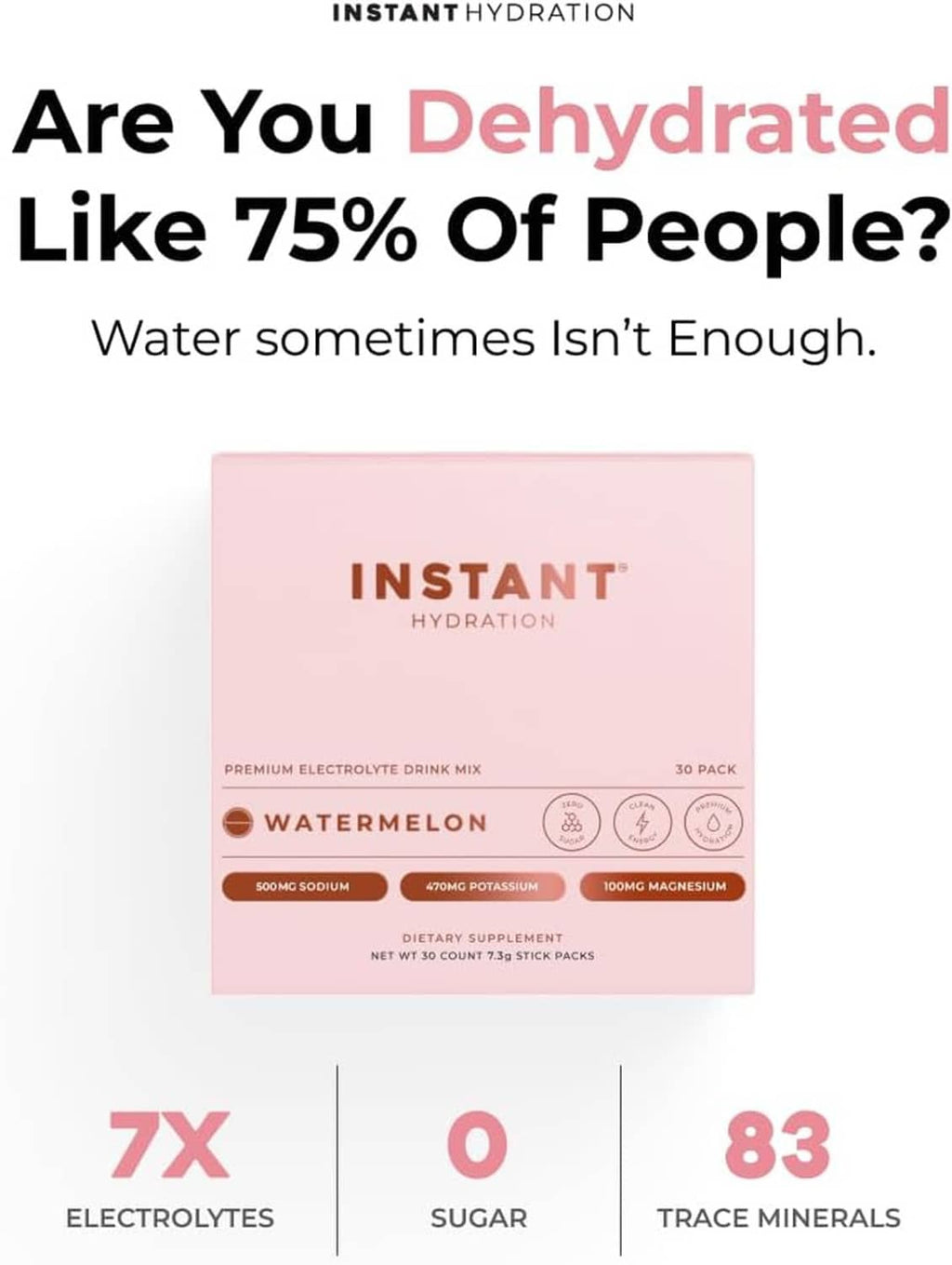 Instant Hydration watermelon electrolyte drink mix box, 30-pack, pink.