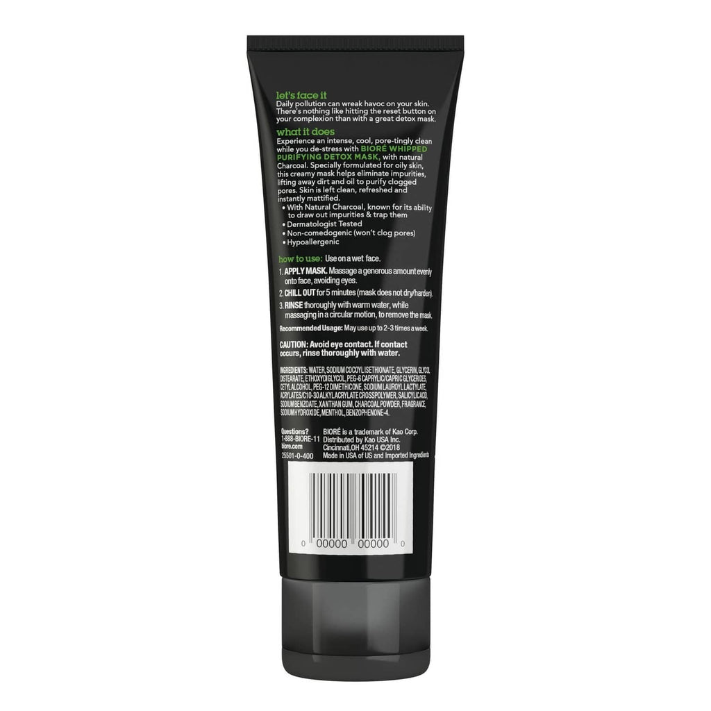 Biore charcoal detox mask tube back with barcode and directions