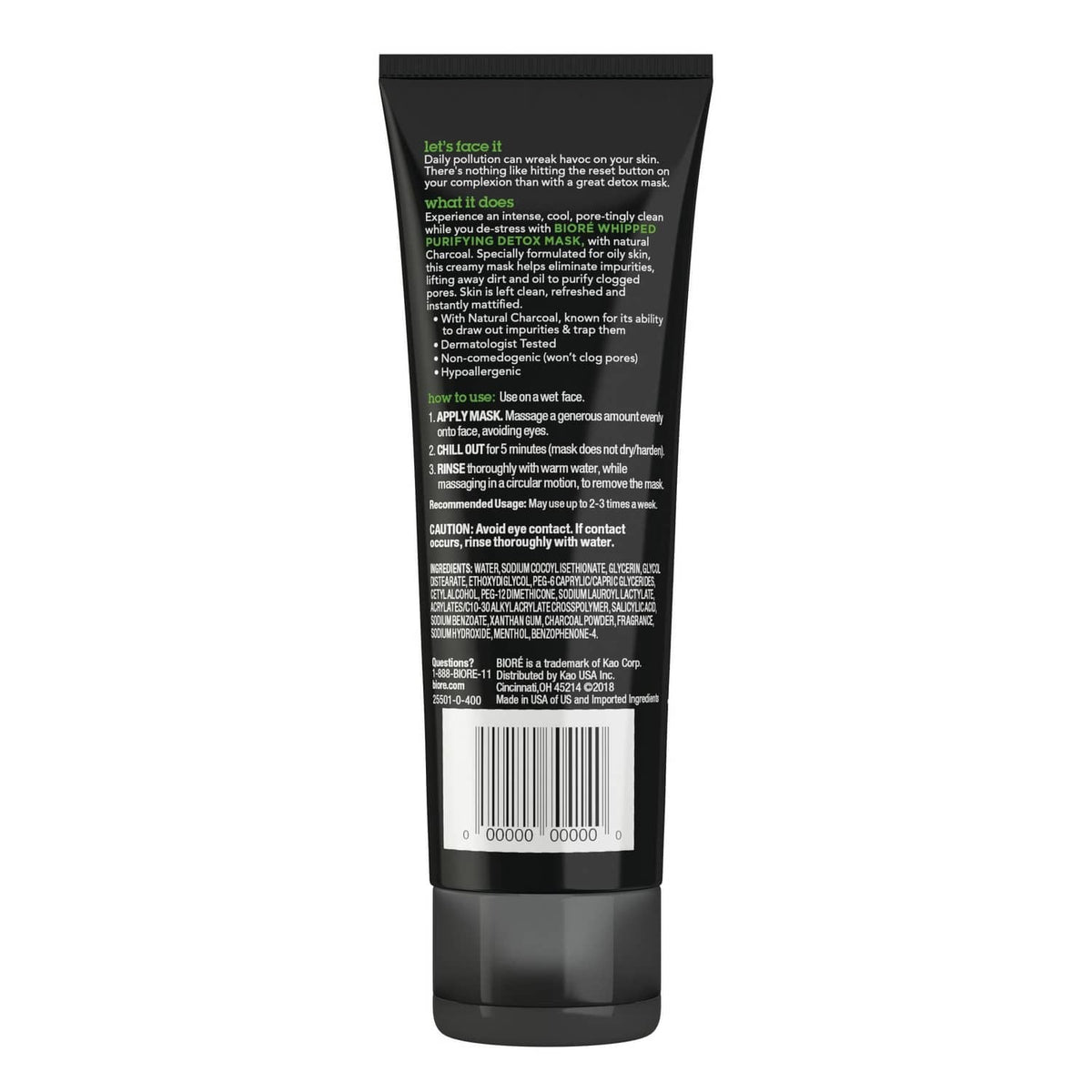 Biore charcoal detox mask tube back with barcode and directions