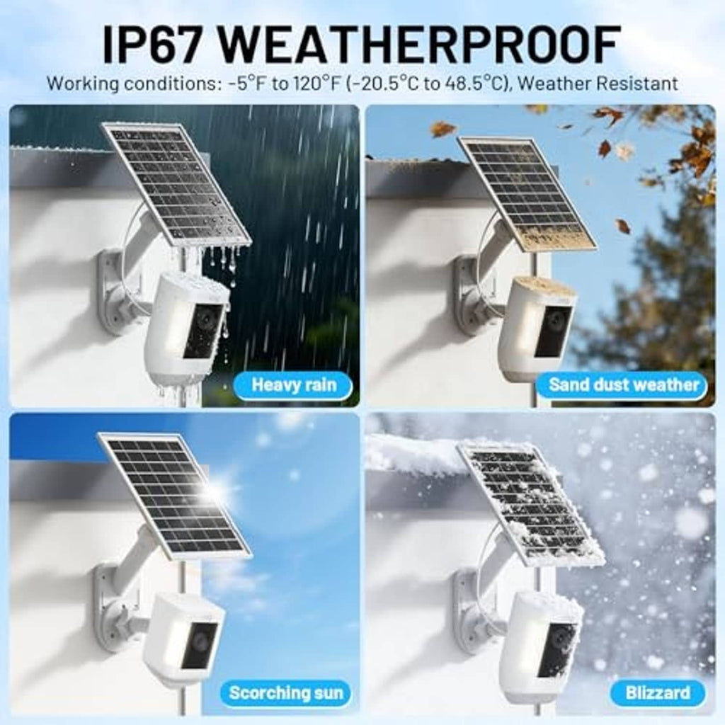 Weatherproof 7W solar panel charger with wall mount for outdoor Ring camera