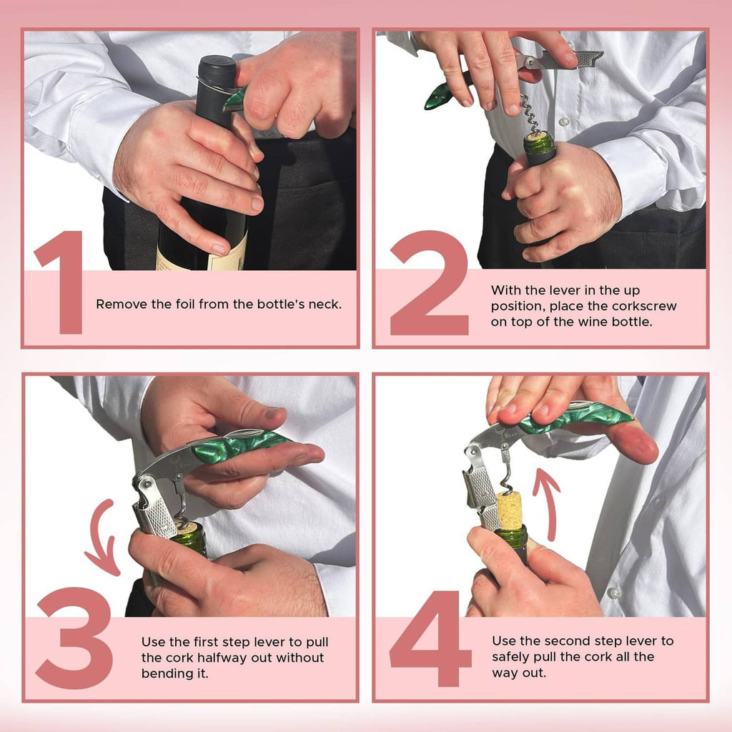 Wine corkscrew removing foil from a bottle neck with lever tool