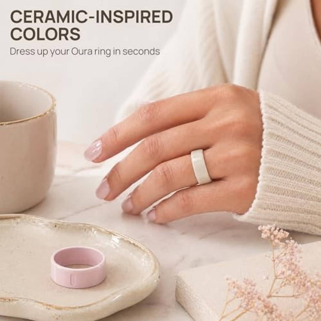 Pink ring cover with matte finish, shown on a smart ring for daily protection