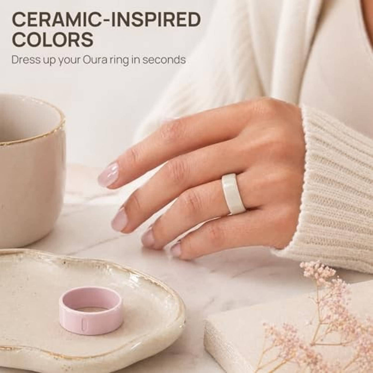 Pink ring cover with matte finish, shown on a smart ring for daily protection