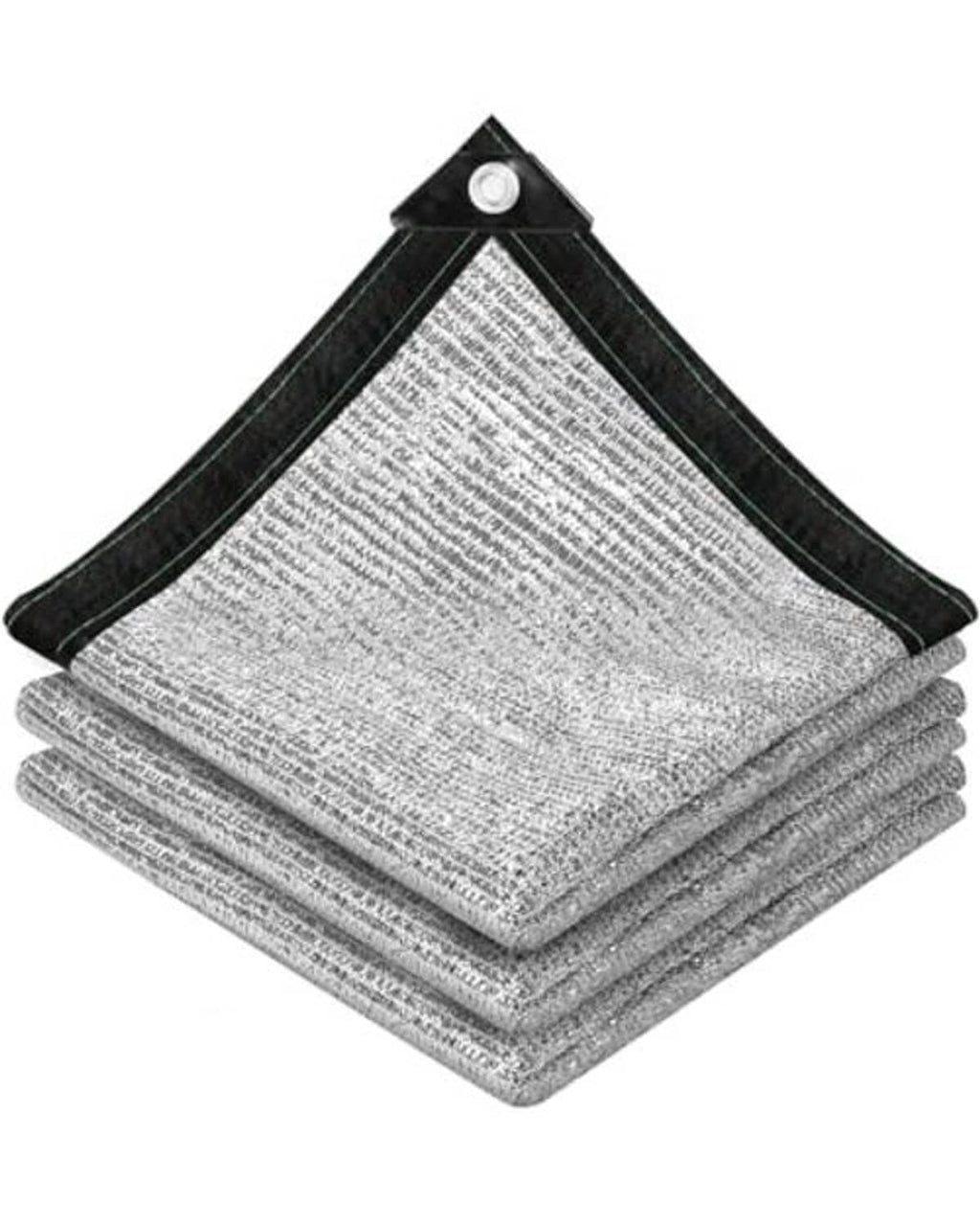 Folded reflective aluminum shade cloth with black corner reinforcement and grommets