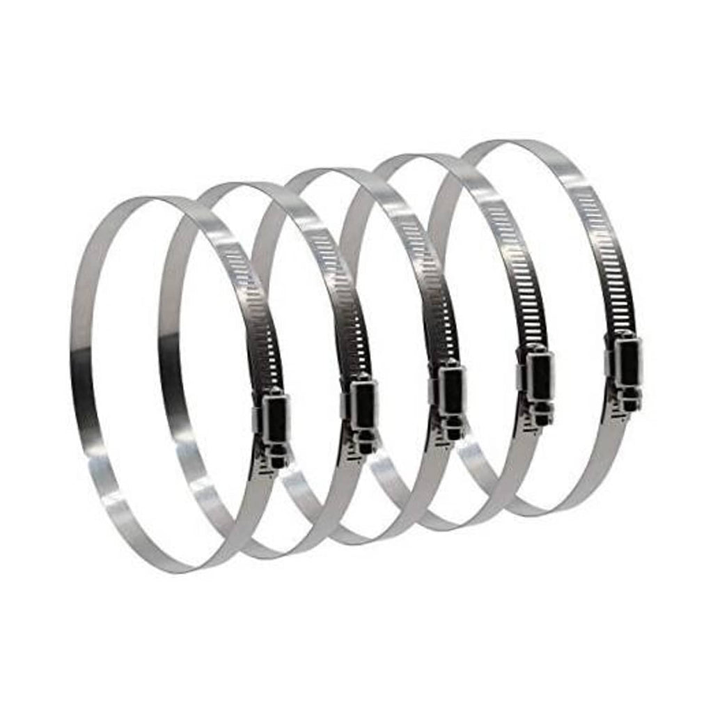 Set of stainless steel worm-drive hose clamps with black screw housing