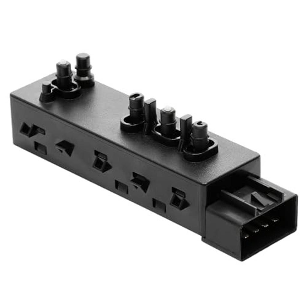 Black power seat control switch with raised button caps and wiring connector