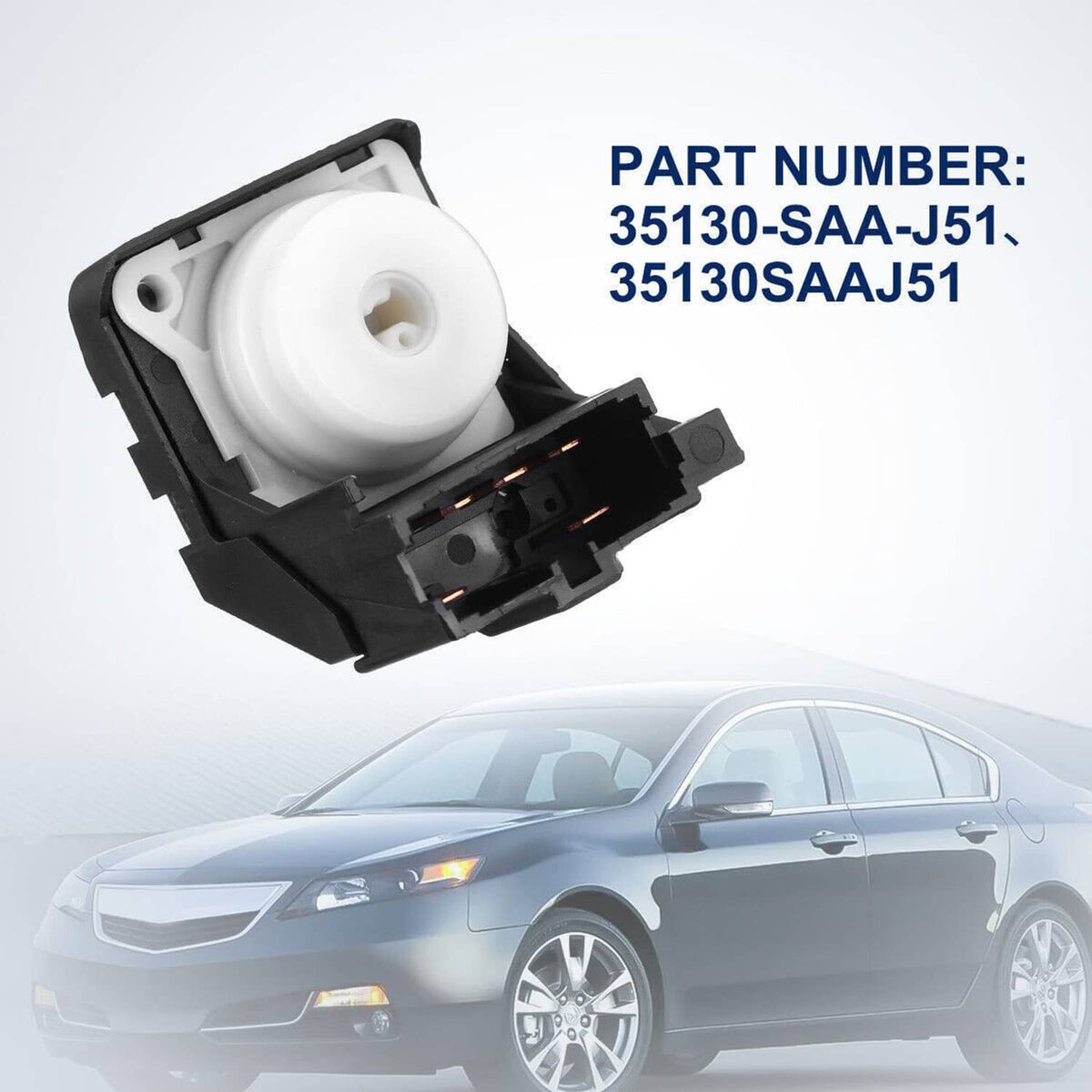 Ignition switch assembly with white actuator and black housing, labeled part number area
