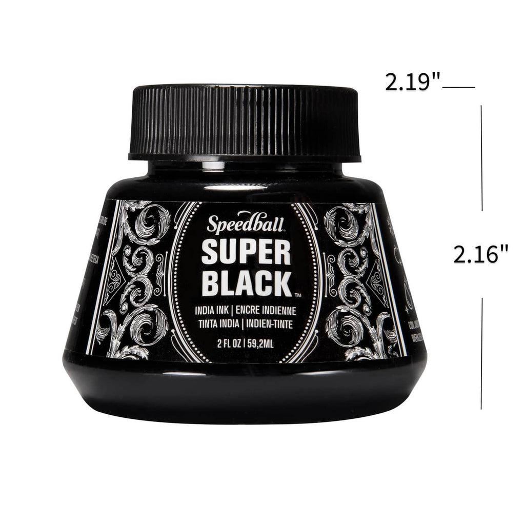 Black India ink bottle with ribbed cap and height size markings